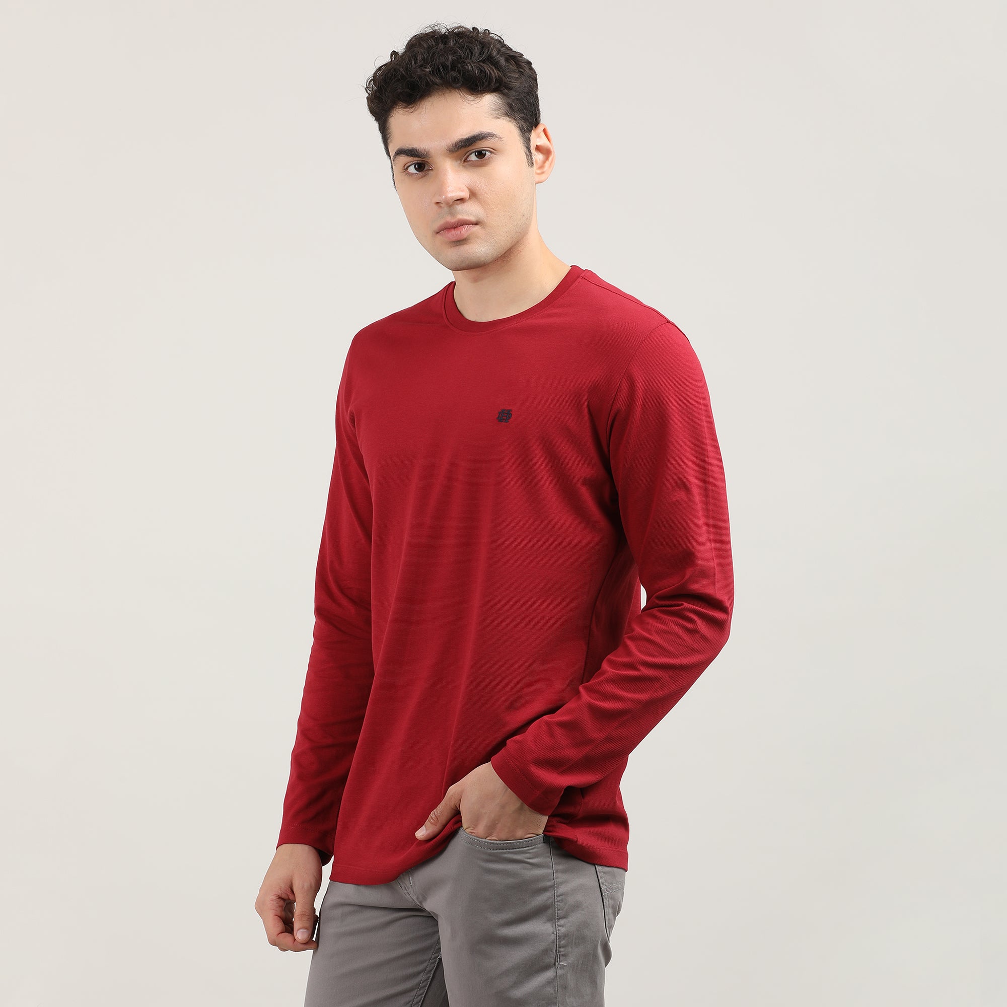 Maroon, Cord Lycra, Round Neck, Full Sleeves, Solid, Sweatshirt
