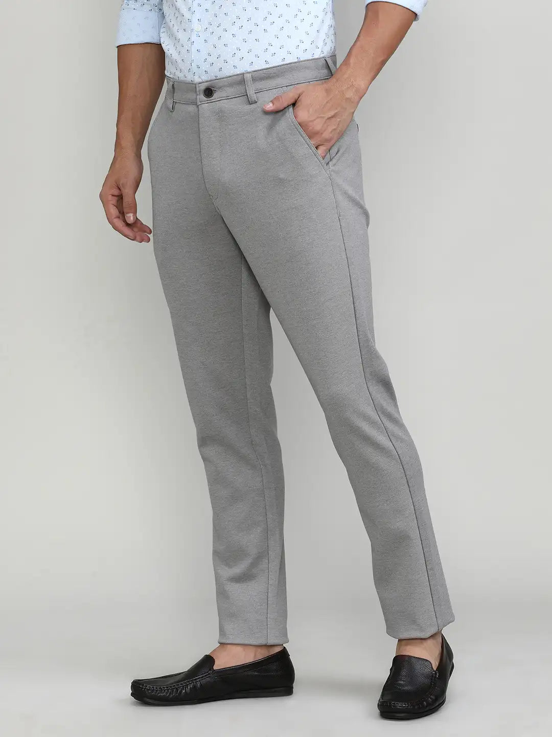 Grey Cotton Trousers Slim Tapered Fit