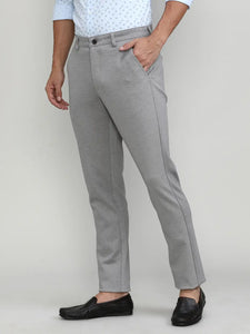 Grey Cotton Trousers Slim Tapered Fit