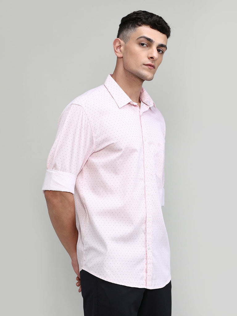 Cherry Red Slim Fit Premium Cotton Printed Shirt With Pocket