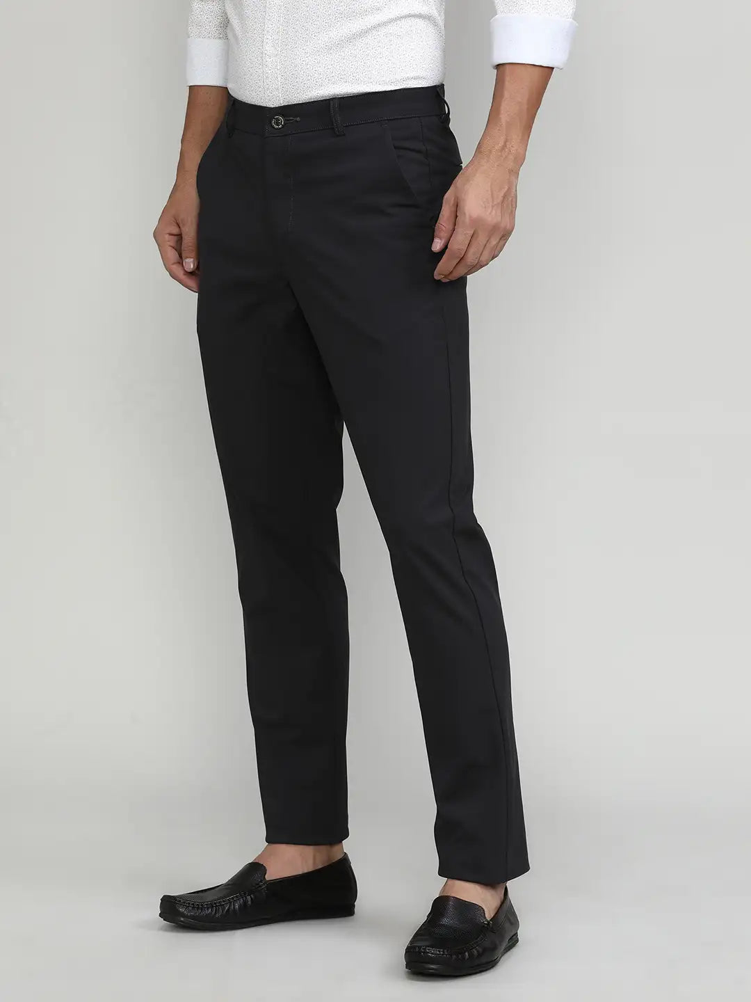 Dark Grey Cotton Trousers Slim Tapered Fit