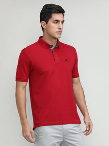 Deep Red Pique Cotton Lycra Solid Polo T-shirt