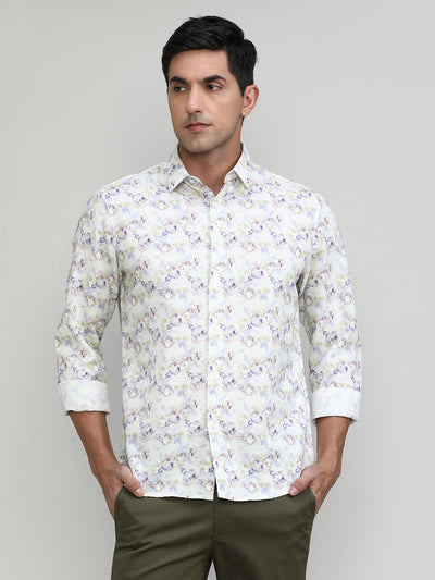 Exclusive Purple Collection Butter Cream Slim Fit Printed Premium Cotton Linen Shirt