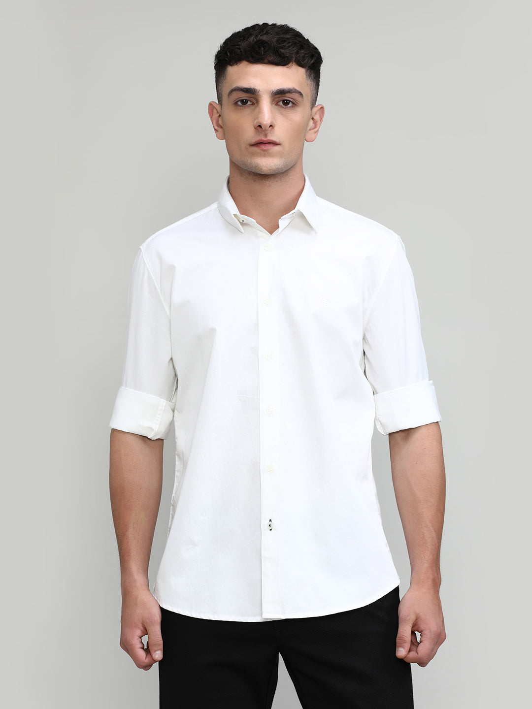 White Slim Fit Premium Cotton Solid Shirt -SS25