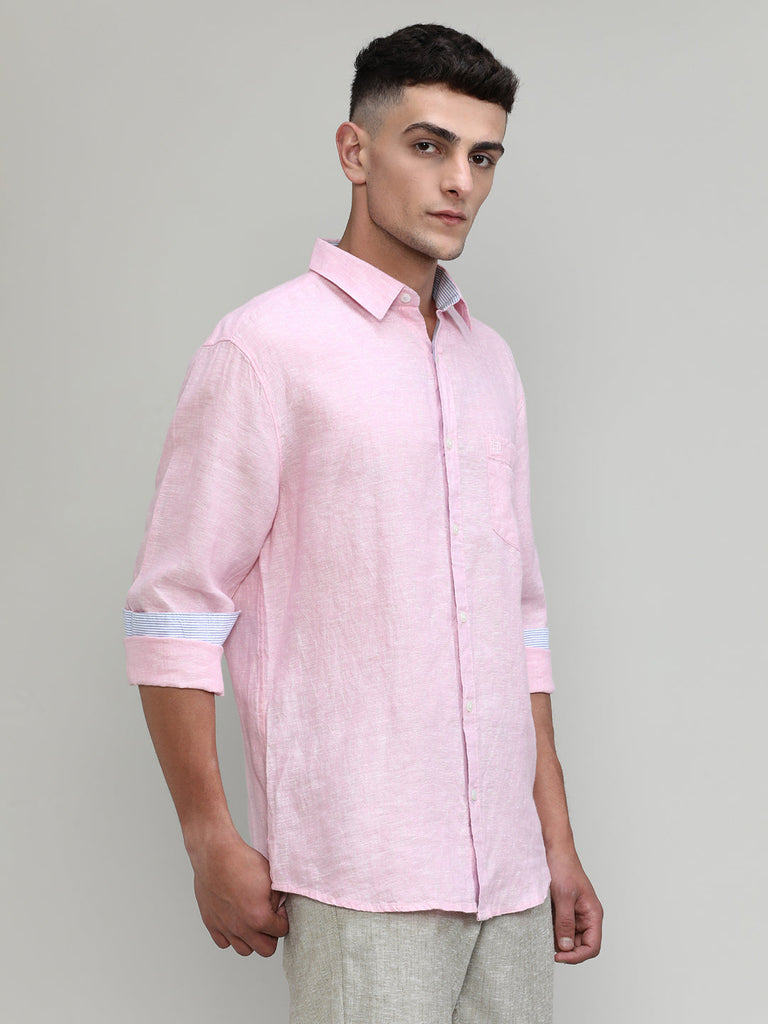 Pink Slim Fit Premium Linen Solid Shirt