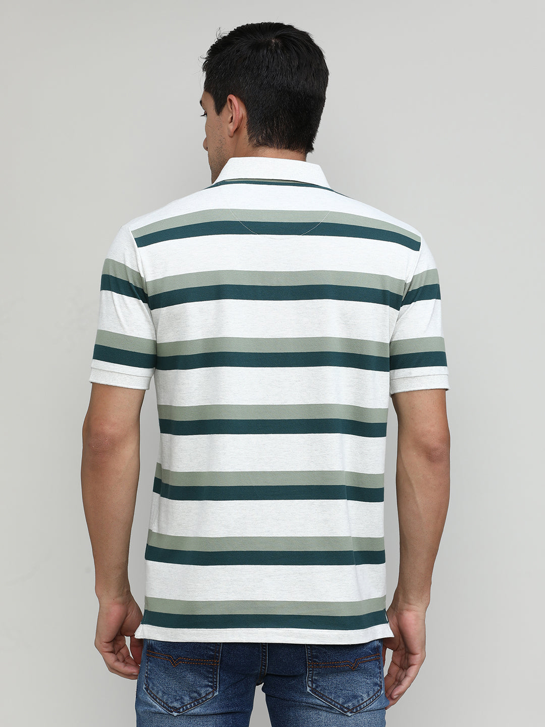 Forest Pique Cotton Lycra Stripes Polo T-shirt