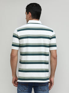 Forest Pique Cotton Lycra Stripes Polo T-shirt