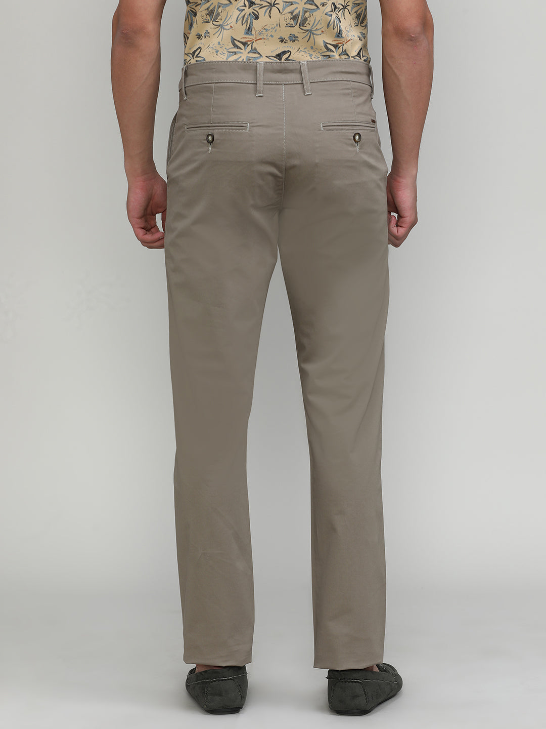 Silver Mink Shade Cotton Trousers Slim Tapered Fit
