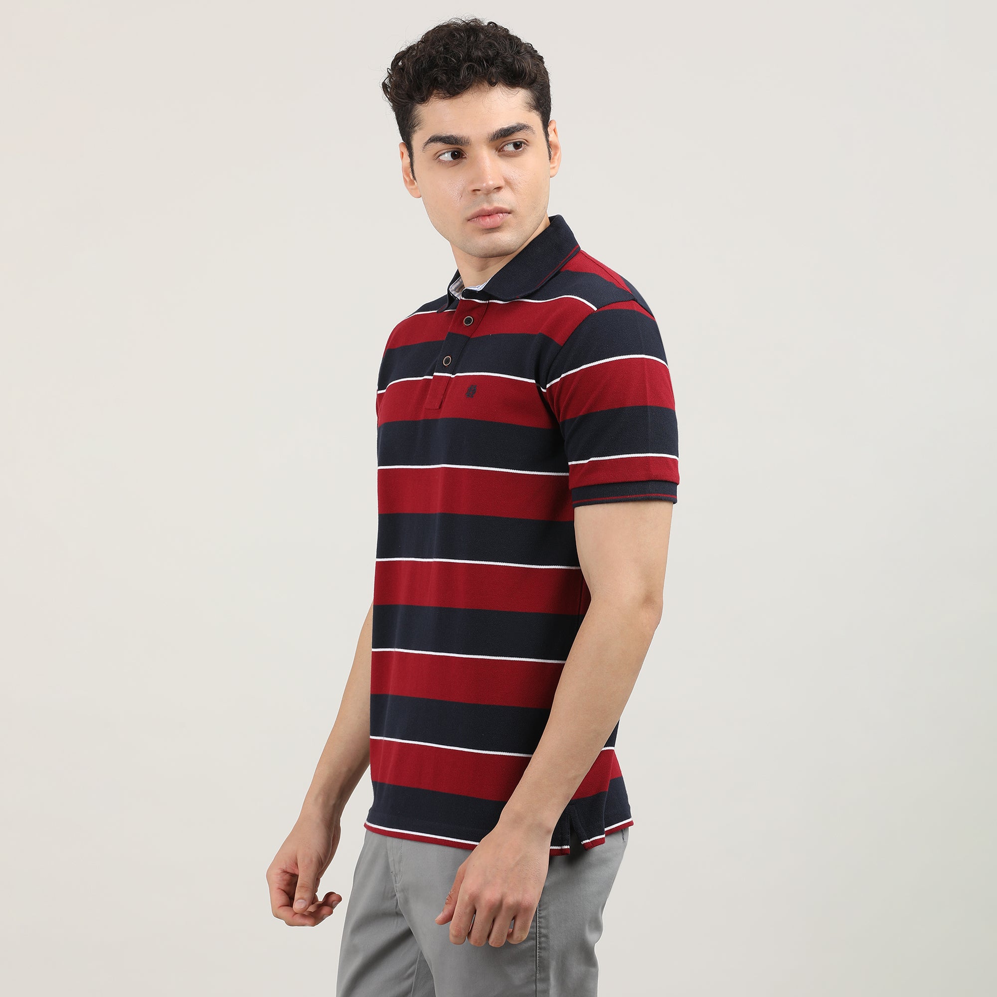 Red and Blue Striped Polo T-shirt