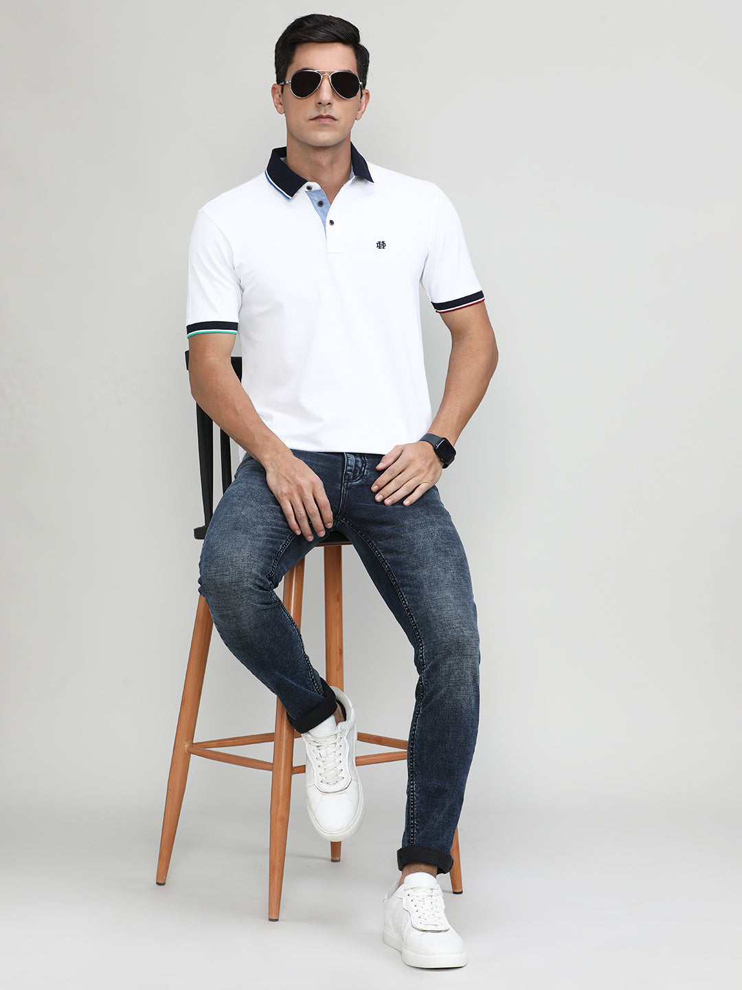 White Pique Cotton Lycra Solid Polo T-shirt