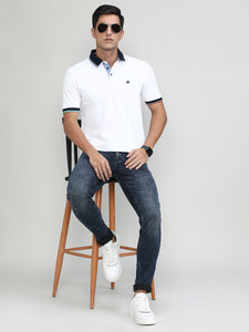 White Pique Cotton Lycra Solid Polo T-shirt