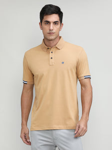 Khaki Pique Cotton Lycra Solid Polo T-shirt