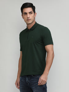 Bottle Green Popcorn Weave Cotton Lycra Solid Polo T-shirt
