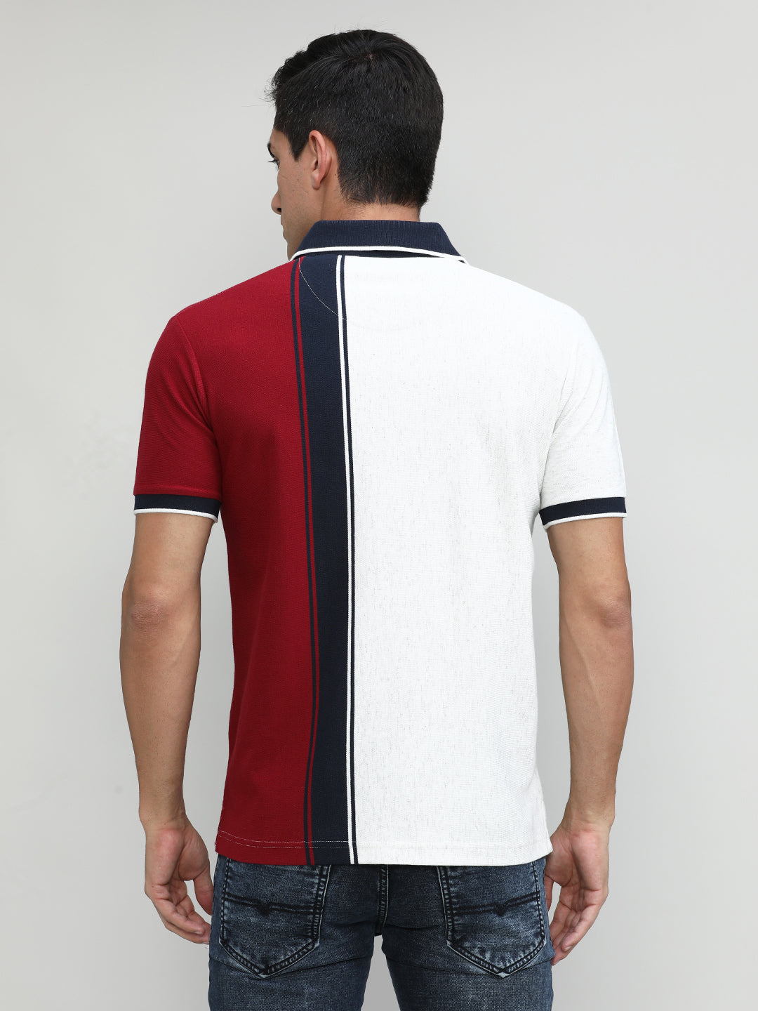 Ecru Pique Cotton Lycra Stripes Polo T-shirt