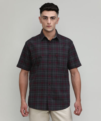Wine Shade Slim Fit Premuim Cotton Checks Shirt With Pocket