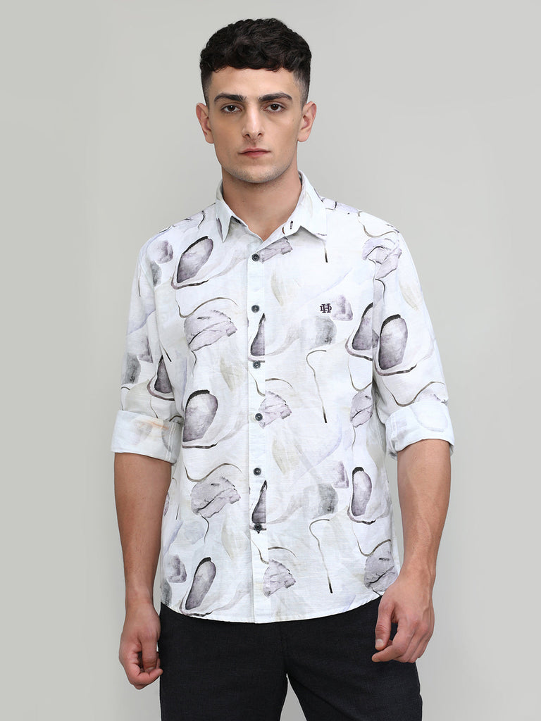 Lilac Slim Fit Premium Cotton Printed Shirt