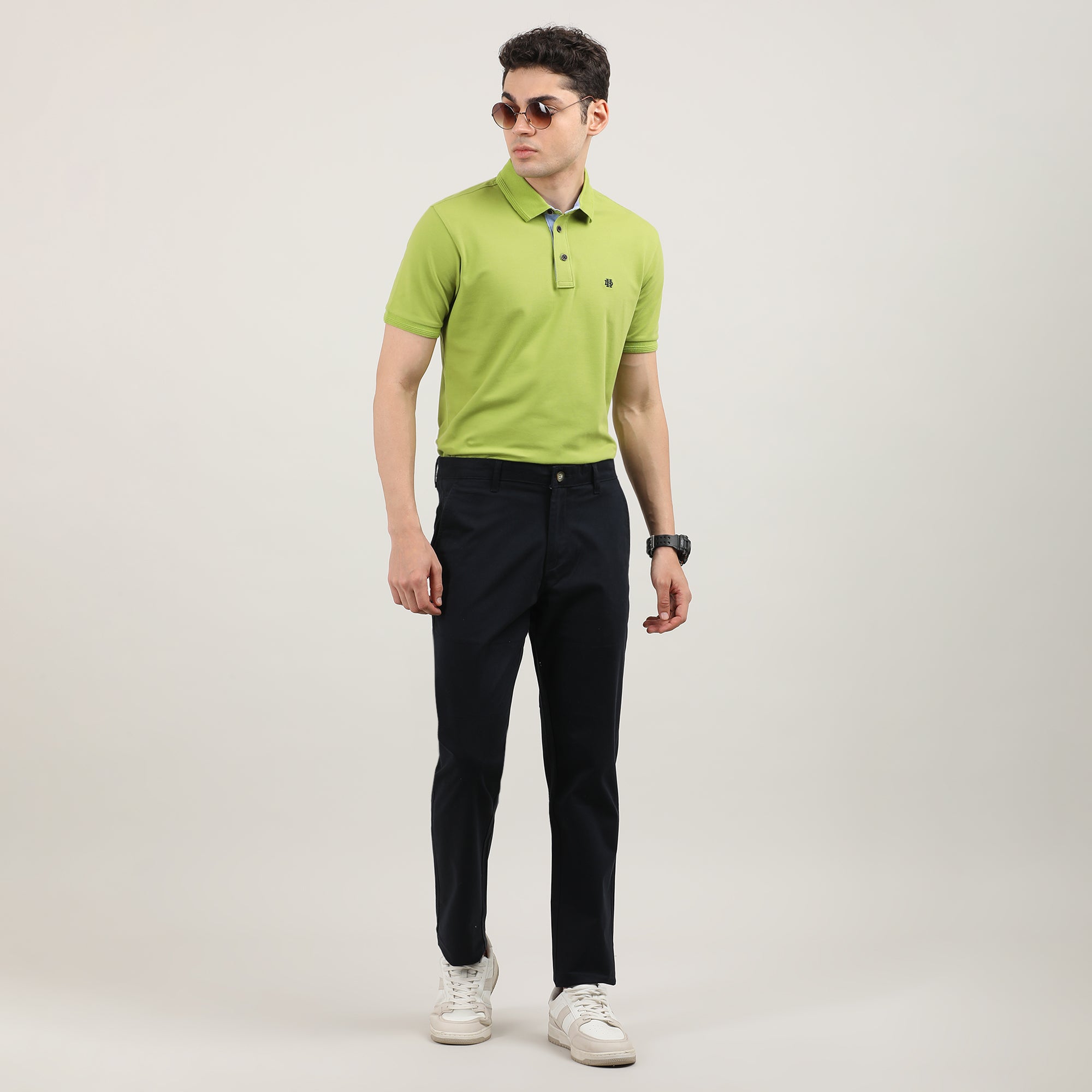 Navy Cotton Trousers-Slim Tapered Fit