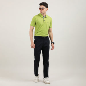 Navy Cotton Trousers-Slim Tapered Fit