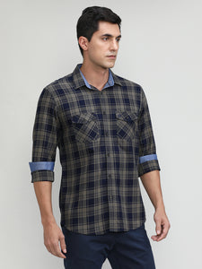 Muddy Slim Fit Premuim Cotton Checks Shirt With Bone Collar & Double Pocket