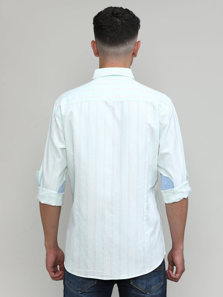 Pistachio Slim Fit Premium Cotton Lycra Stripe Shirt With Pocket
