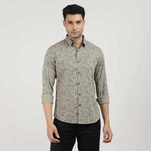 Fawn Poplin Printed Shirt with Pocket
