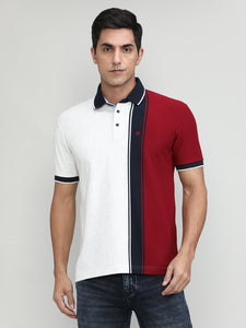 Ecru Pique Cotton Lycra Stripes Polo T-shirt