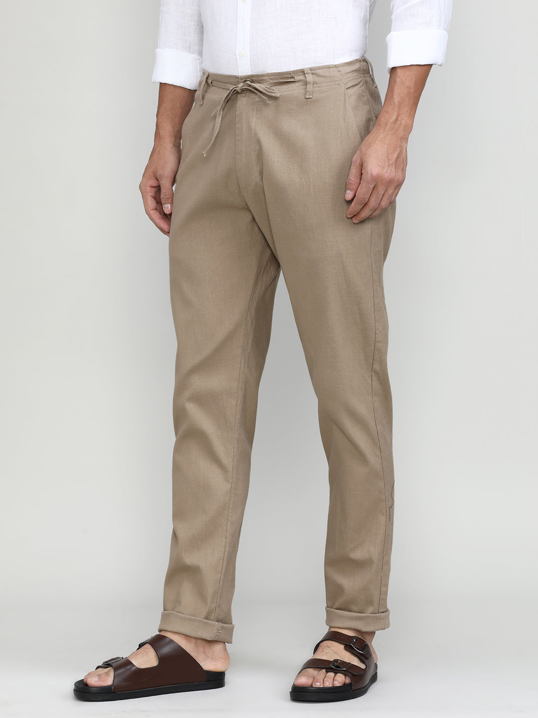 Khaki Cotton Travel Trousers Slim Tapered Fit