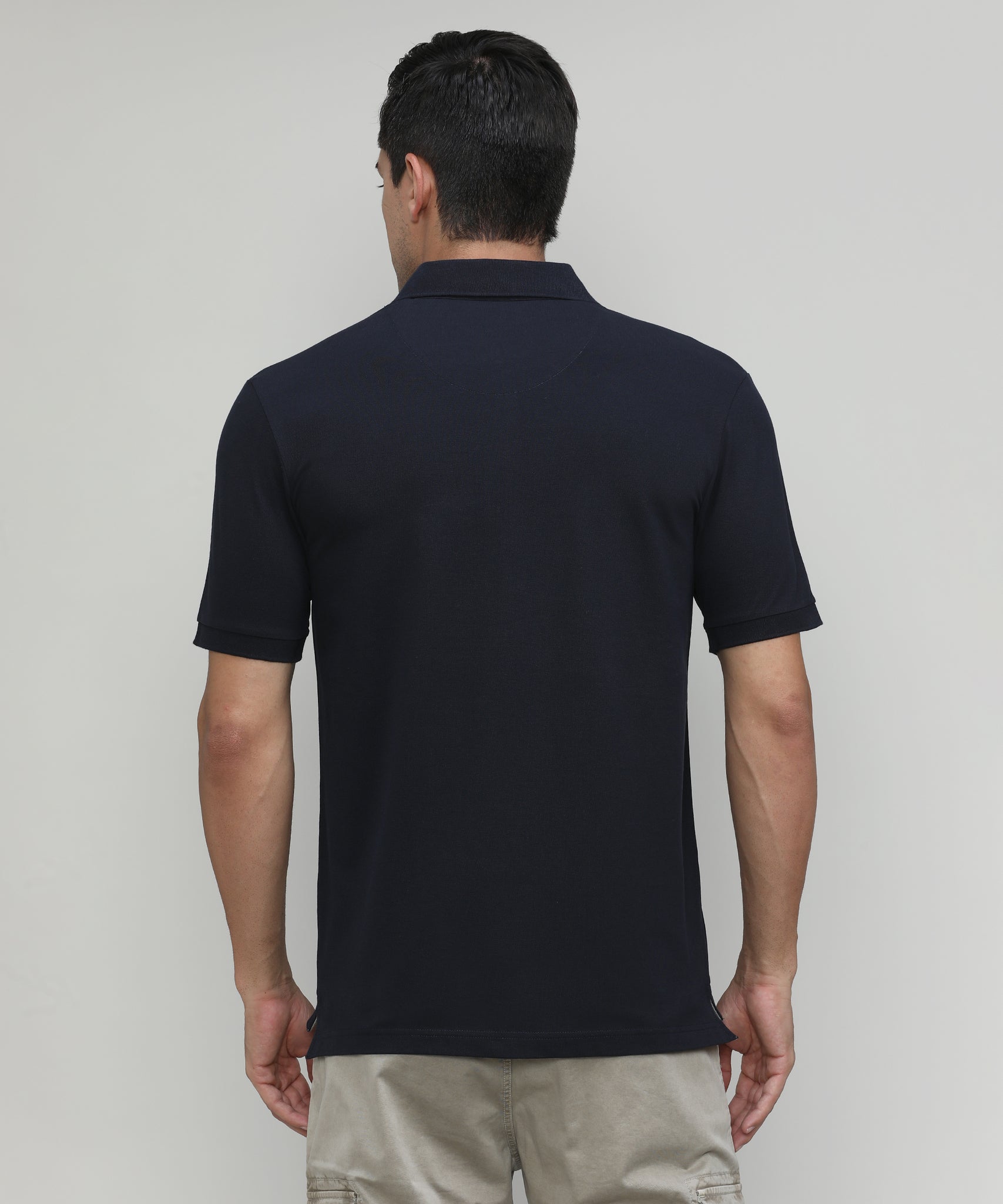Navy Pique Cotton Lycra Solid Polo T-shirt