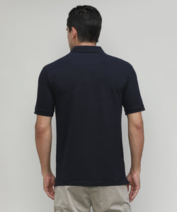 Navy Pique Cotton Lycra Solid Polo T-shirt