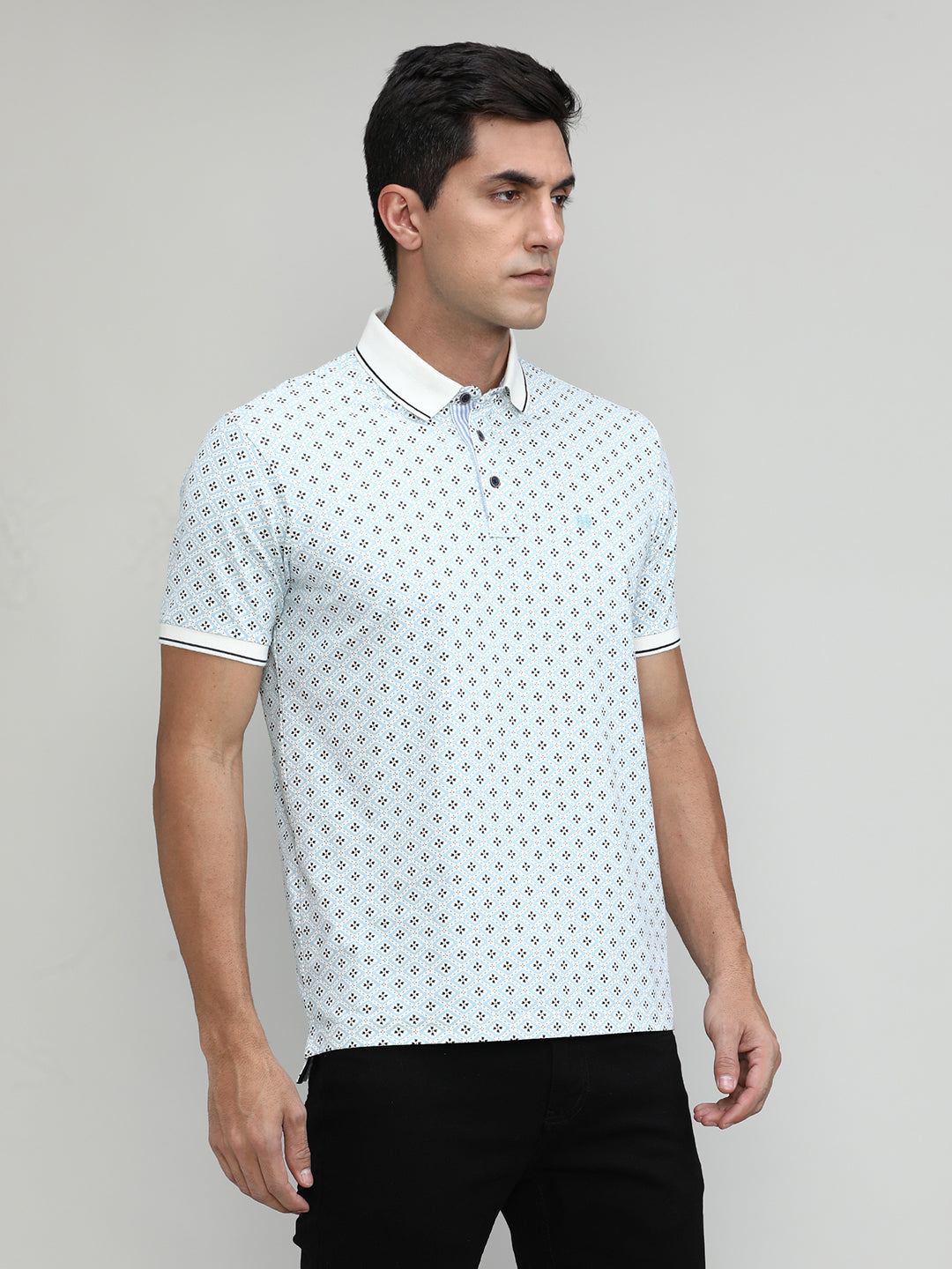 Coral Jersey Cotton Lycra Printed Polo T-shirt