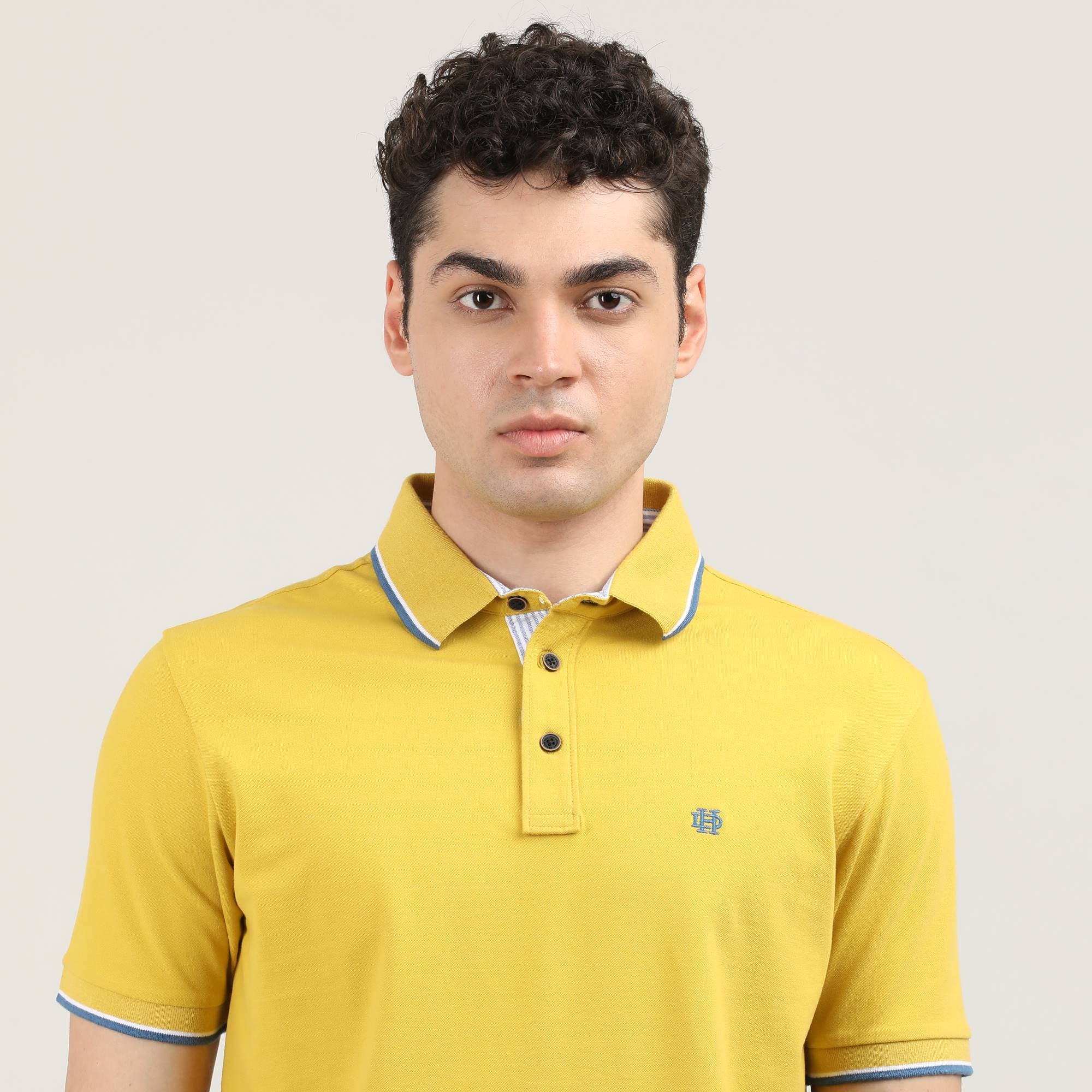 Lemon Pique Polo T-shirt With Tipping collar