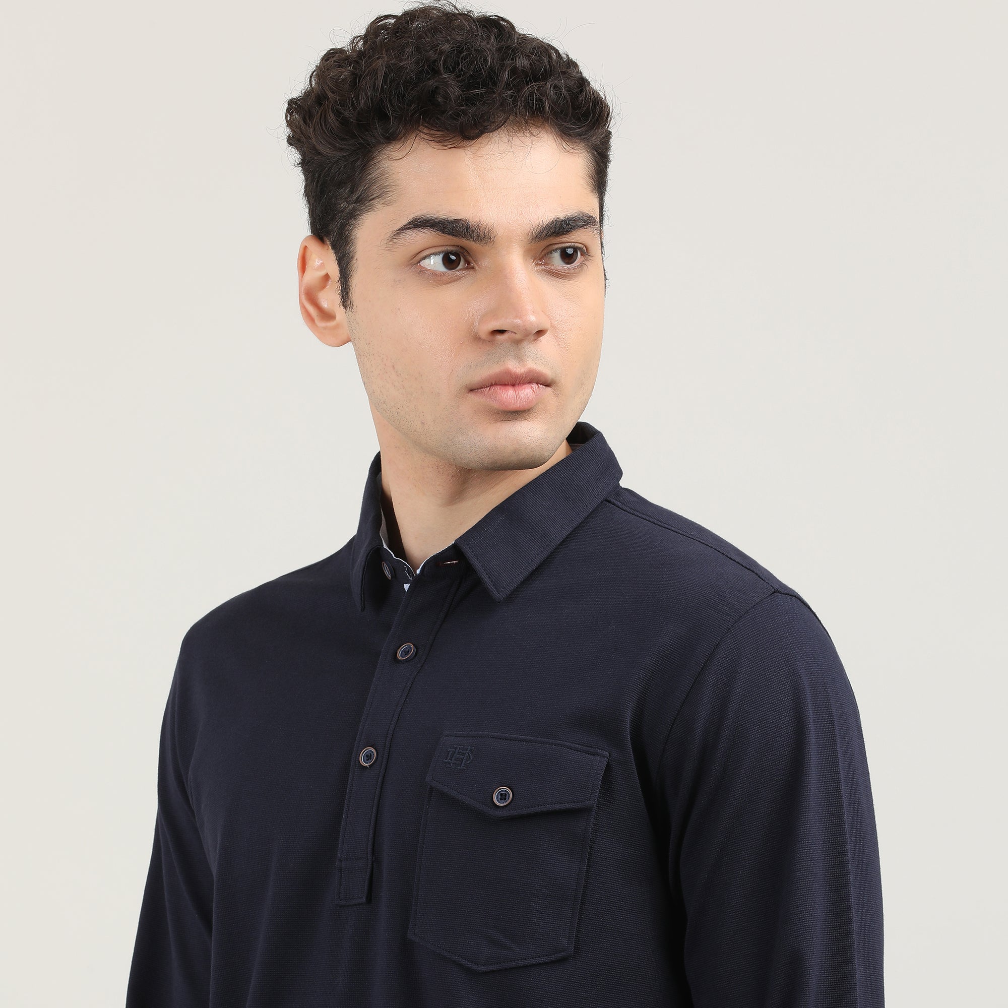 INDIGO-CORD LYCRA-FULL SLEEVES-POLO-TSHIRT-AW24