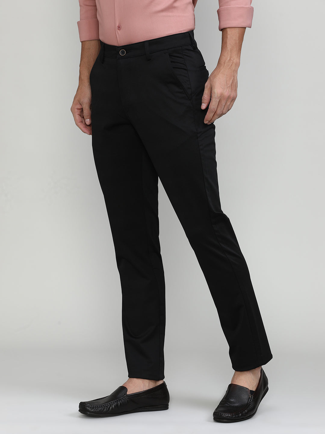Black Cotton Trousers Slim Tapered Fit