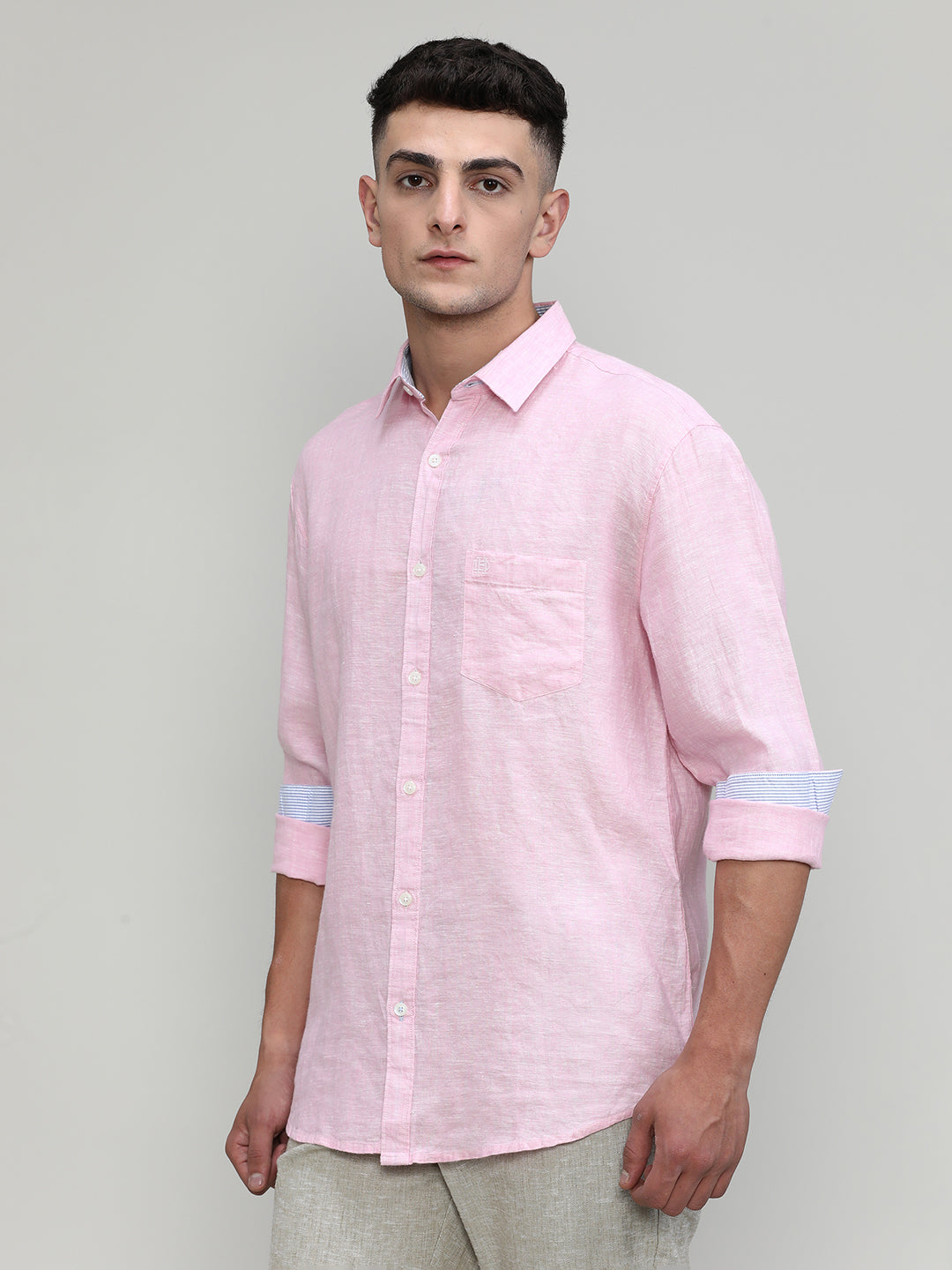 Pink Slim Fit Premium Linen Solid Shirt-SS25