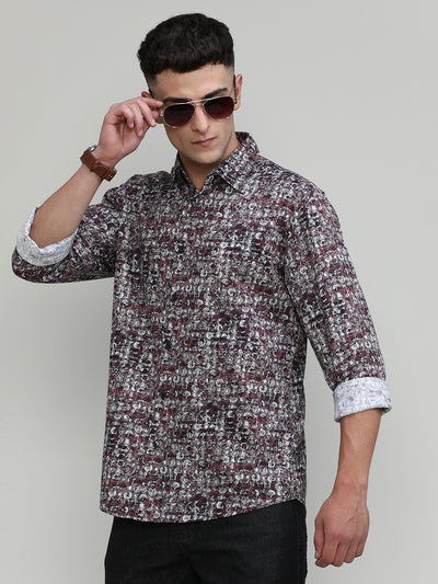 Exclusive Purple Collection Dry Berry Slim Fit Printed Premium Cotton Shirt