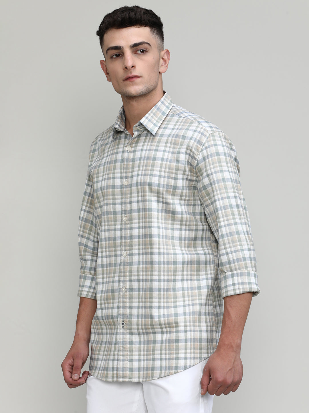 Exclusive Purple Collection Sage Shade Slim Fit Premium Cotton Checks Shirt