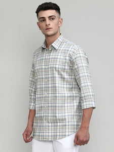 Exclusive Purple Collection Sage Shade Slim Fit Premium Cotton Checks Shirt
