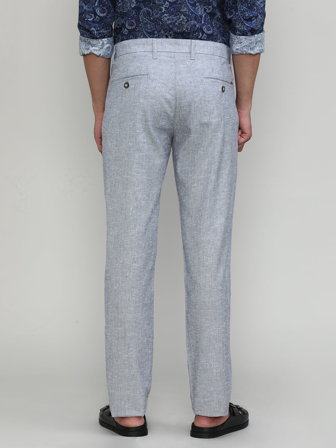 Blue Mist Shade Cotton Trousers Slim Tapered Fit