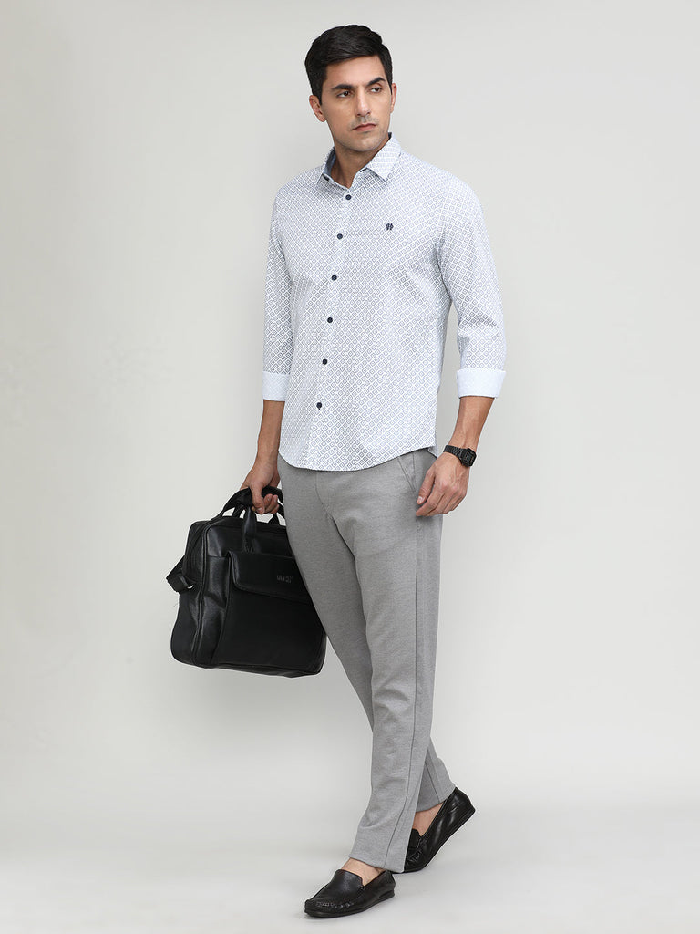 White Slim Fit Premium Cotton Printed Shirt With Pocket
