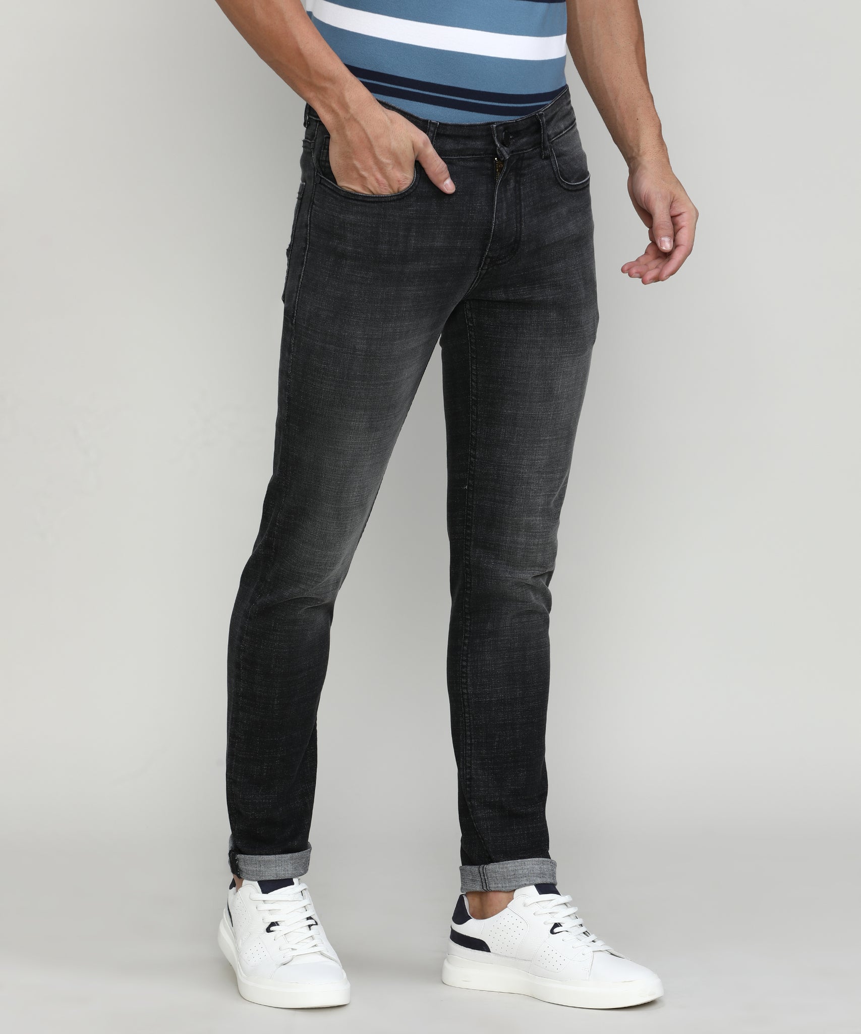 Carbon Shade Slim Tapered Stretch Denim