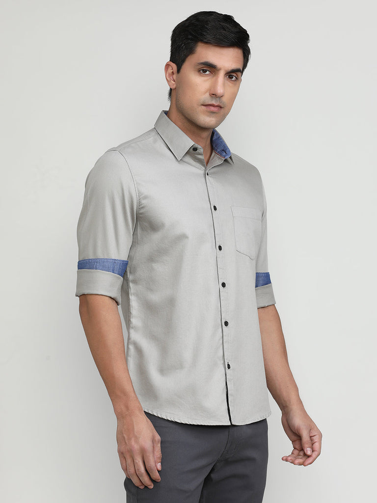 Sand Stone Slim Fit Premium Cotton Lycra Solid Shirt With Pocket