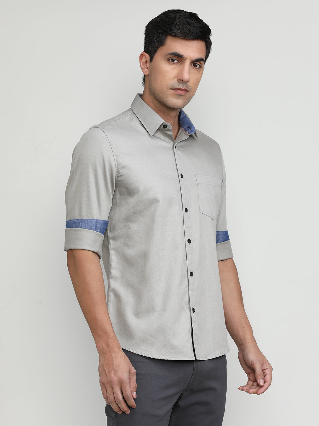 Sand Stone Slim Fit Premium Cotton Lycra Solid Shirt With Pocket