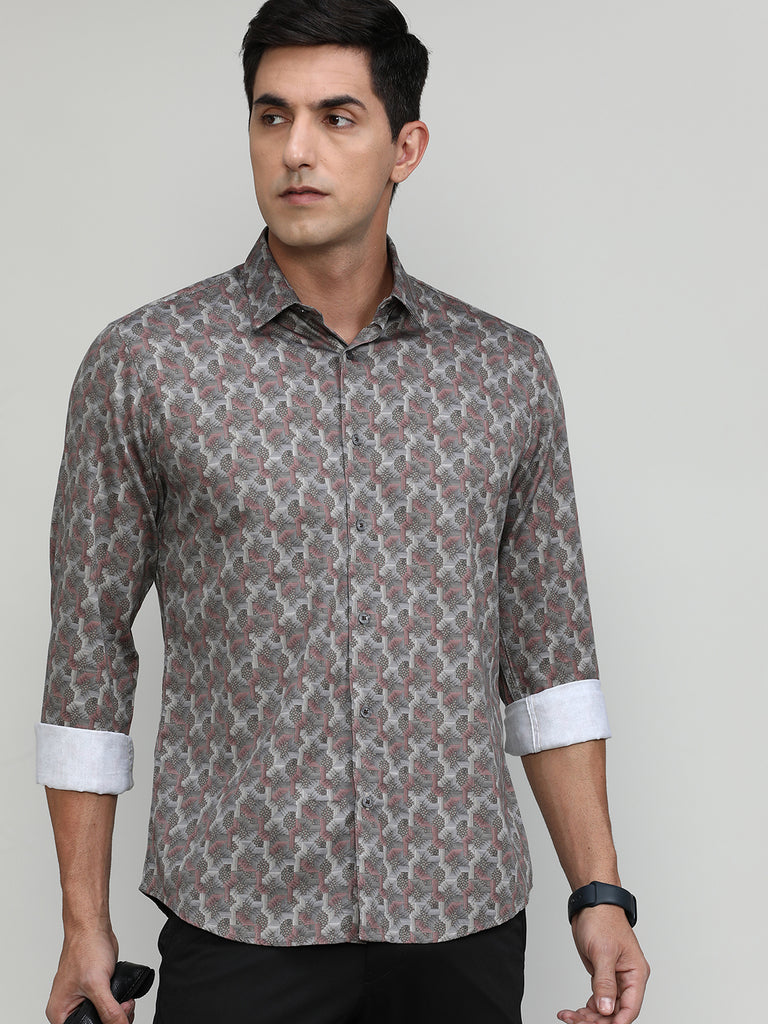 Exclusive Purple Collection Red Copper Slim Fit Printed Premium Cotton Shirt