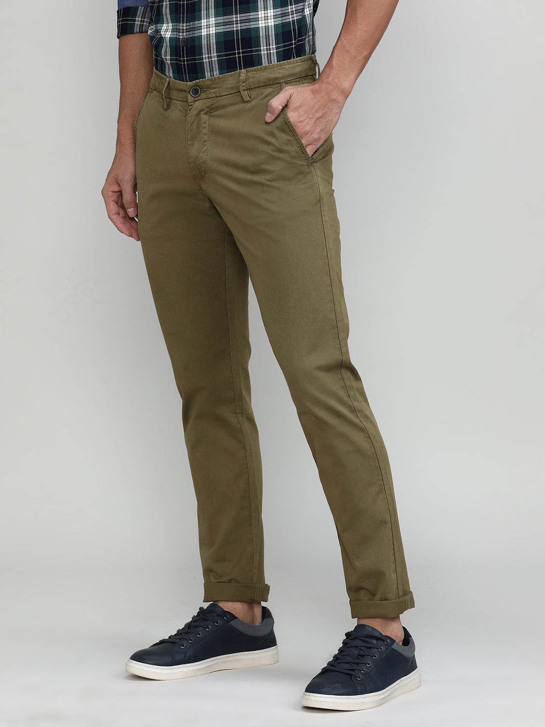 Wood Shade Cotton Trousers Slim Tapered Fit