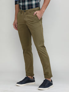 Wood Shade Cotton Trousers Slim Tapered Fit