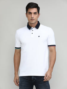 White Pique Cotton Lycra Solid Polo T-shirt