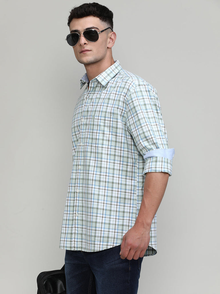 Lake Green Slim Fit Premuim Cotton Checks Shirt With Regular Pocket