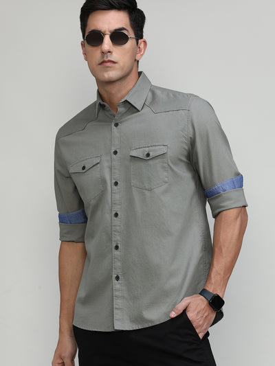 Troops Slim Fit Premuim Cotton Solid Shirt With Bone Collar & Pocket