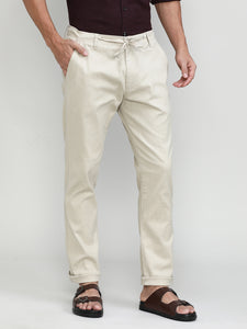 Sand Cotton Travel Trousers Slim Tapered Fit
