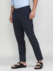 Eclipse Blue Cotton Trousers Slim Tapered Fit